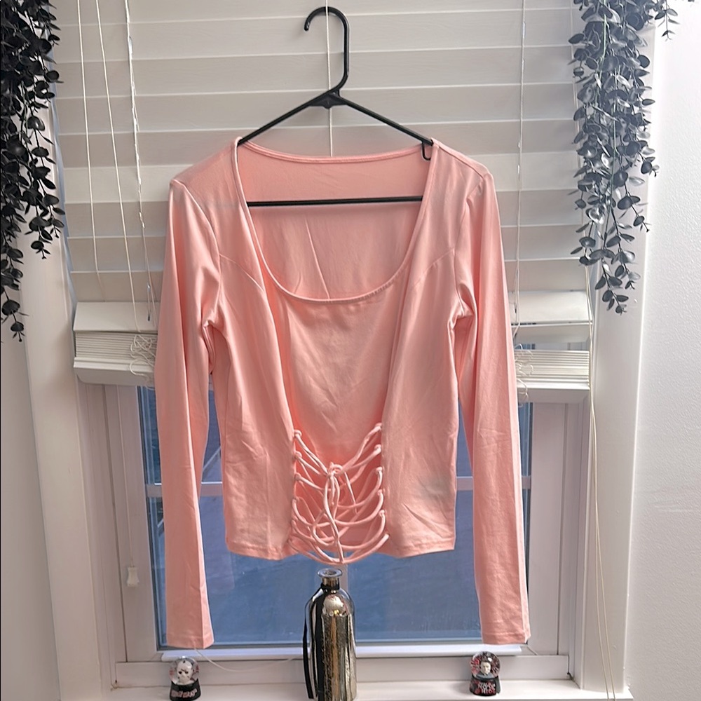 FOREST INK PINK VIPER LONG SLEEVE Lace-Up Women's Top SIZE LARGE !